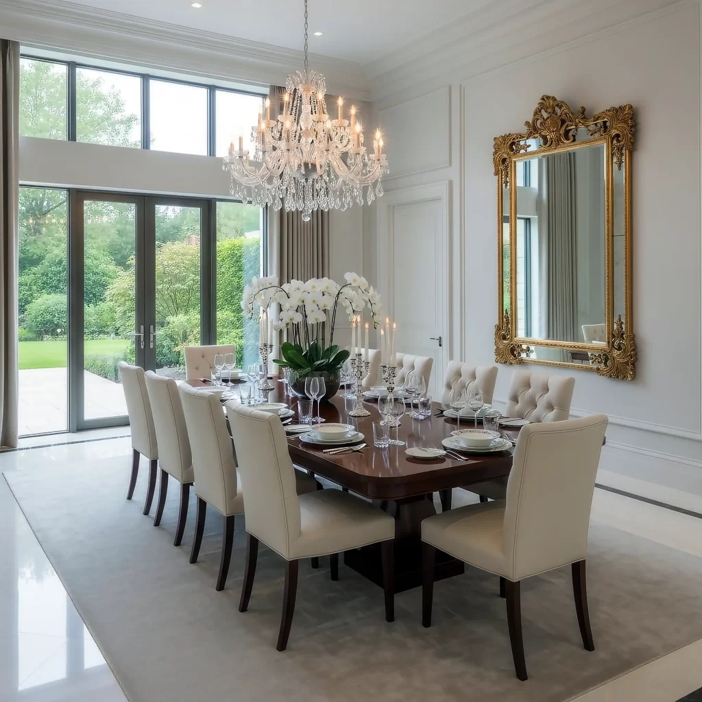 designer virtual staging after shot of a styled dining room for real estate agents